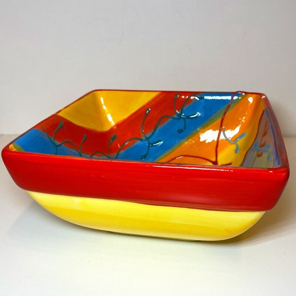 Colourful Square Ceramic Bowl Hand Painted Mexican Flare *read* - Picture 3 of 5